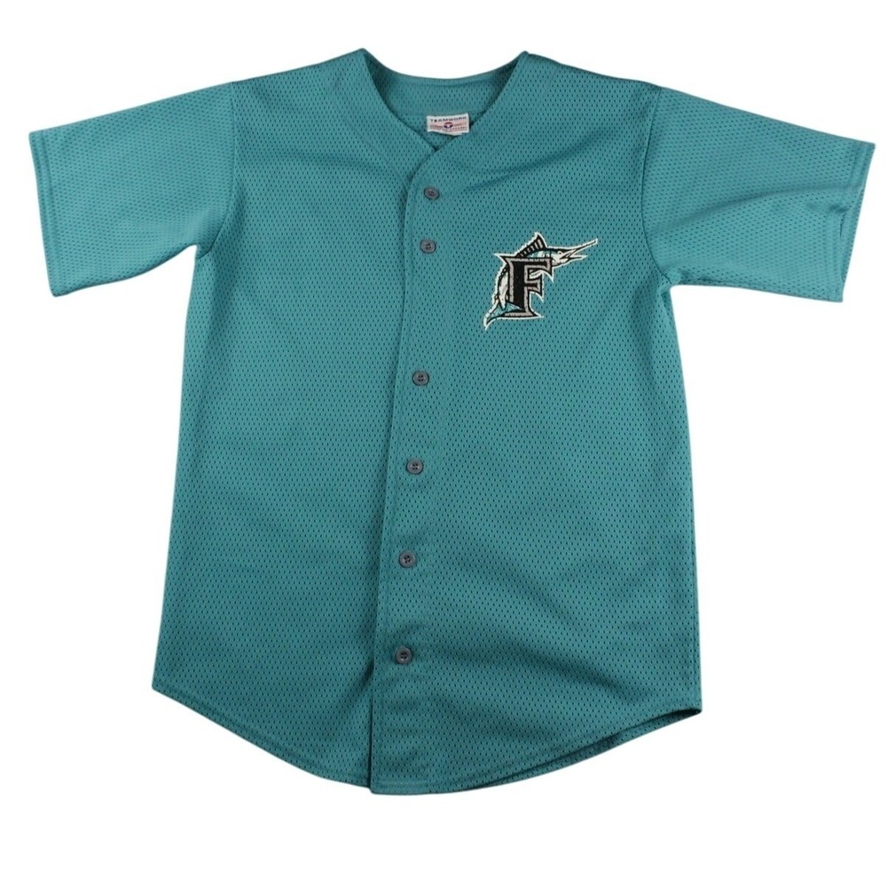 Teamwork Florida Marlins Baseball Jersey Mens 42-44 Teal Vintage 90s